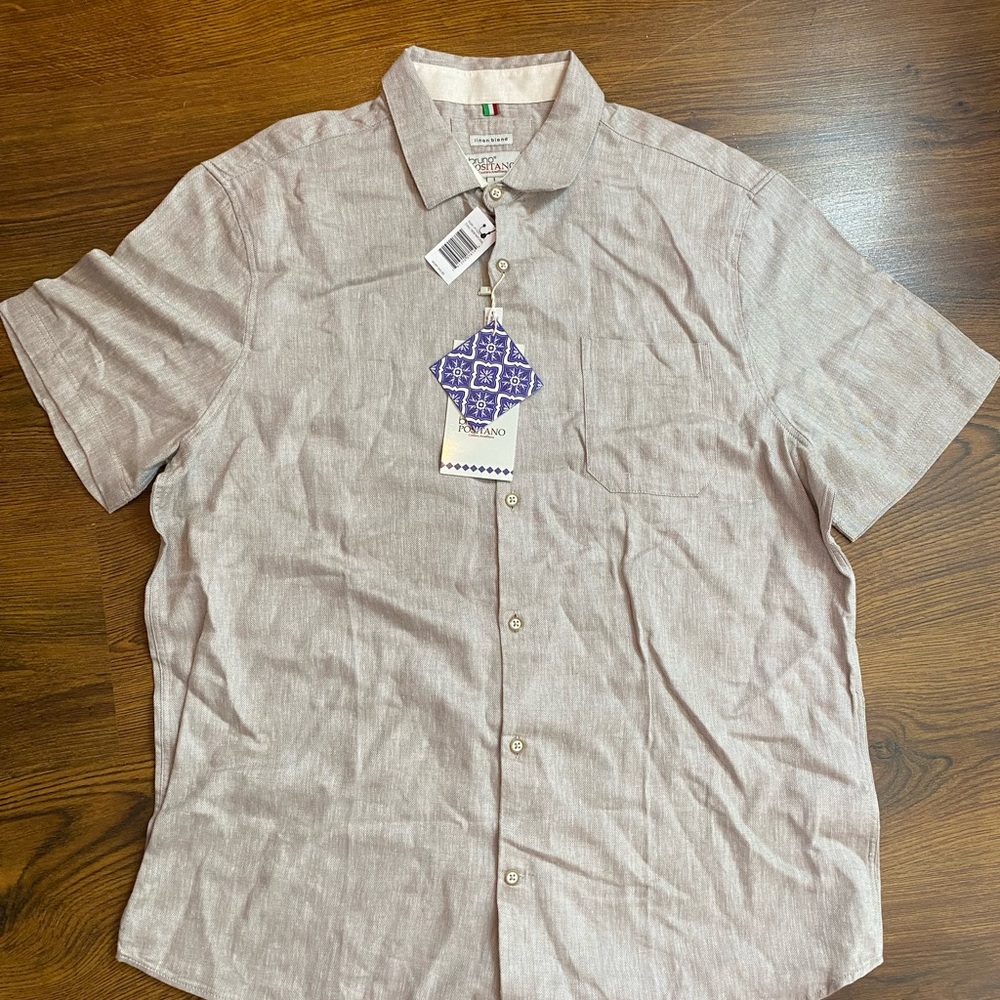 🌷 Bruno Positano 🌷 NWT Men's Beige Soft Linen Short Sleeve Shirt